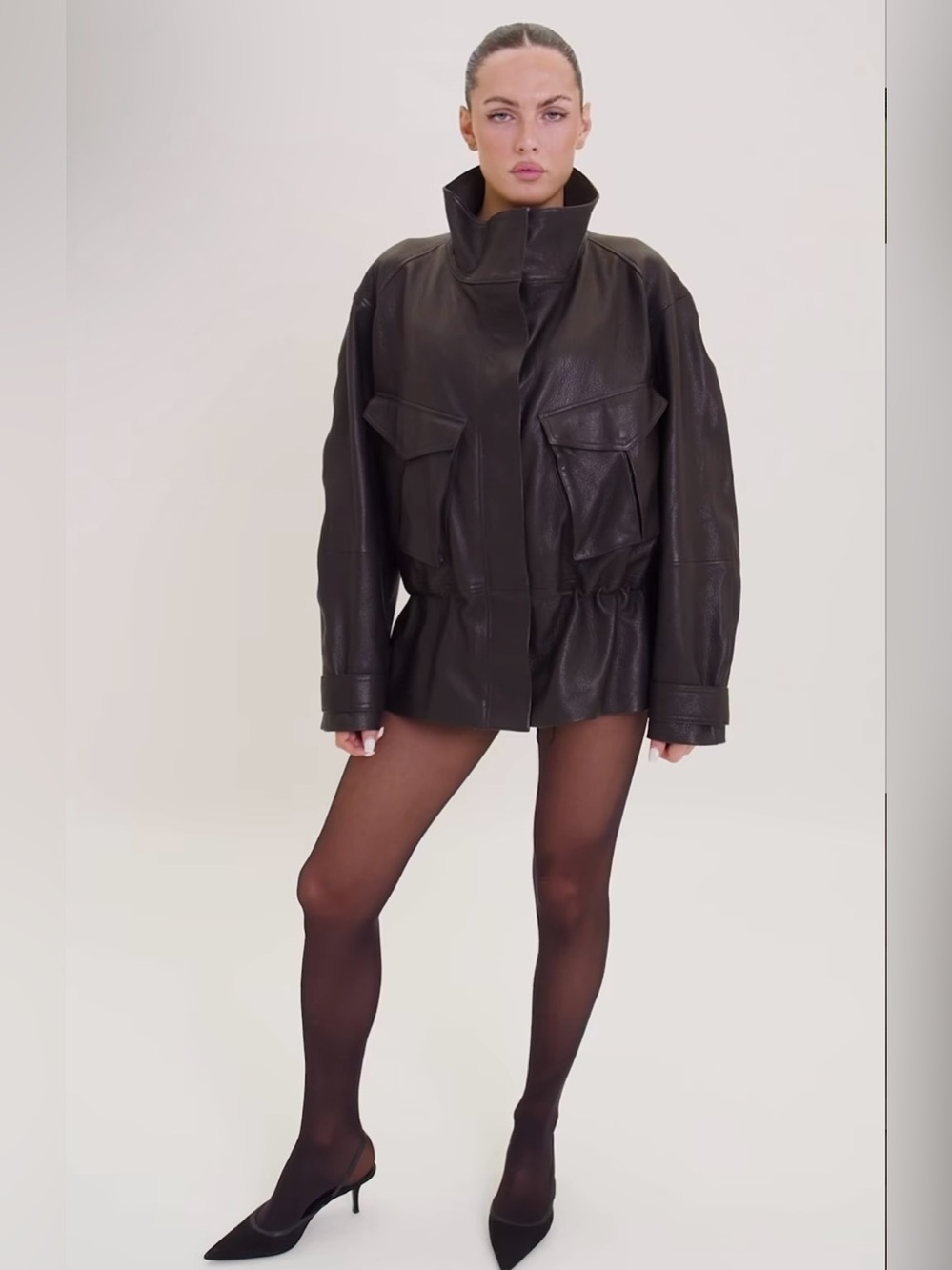 H&M STUDIO COLLECTION
NWT PEPLUM BLACK LEATHER JACKET SIZE SMALL - Picture 3 of 16
